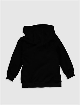 UNISEX KAPÜŞONLU FERMUARLI İKİ İPLİK SİYAH SWEATSHIRT HIRKA