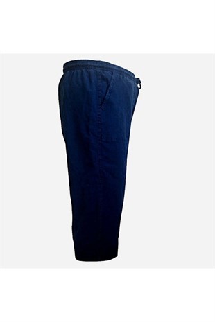 UNISEX KETEN KUMAŞ HAM BEZ YAZLIK RAHAT LACİVERT BERMUDA KAPRİ