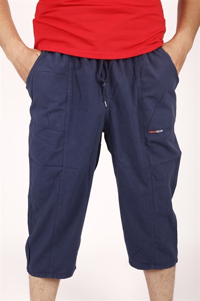 UNISEX KETEN KUMAŞ HAM BEZ YAZLIK RAHAT LACİVERT BERMUDA KAPRİ