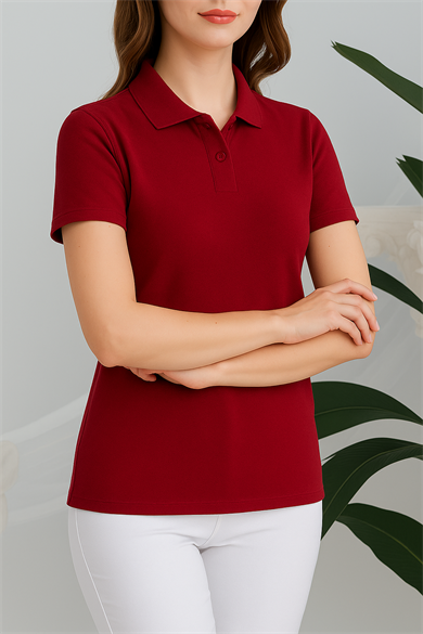 UNISEX POLO YAKA KISA KOL BORDO T-SHIRT