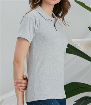 Unısex Polo Yaka Kısa Kol Gri T-Shırt