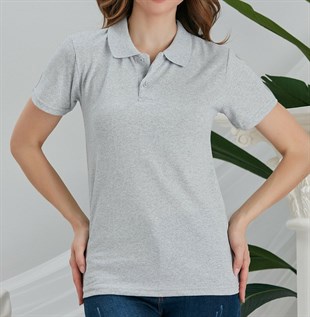 Unısex Polo Yaka Kısa Kol Gri T-Shırt