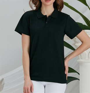 Unısex Polo Yaka Kısa Kol Siyah T-Shırt