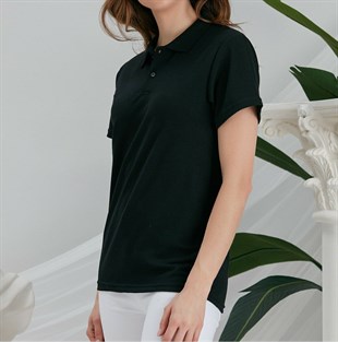 Unısex Polo Yaka Kısa Kol Siyah T-Shırt