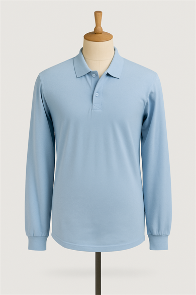 Unisex Polo Yaka Uzun Kol Bebe Mavisi Lakost Tişört