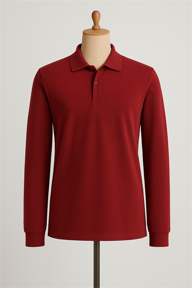 UNISEX POLO YAKA UZUN KOL BORDO T-SHIRT