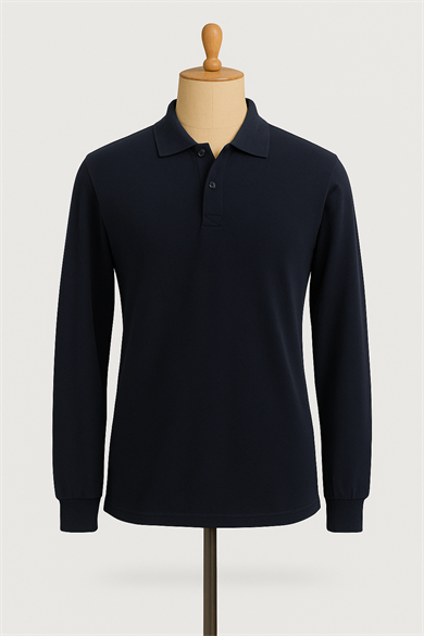 Unisex Polo Yaka Uzun Kol Lacivert Lakost Tişört