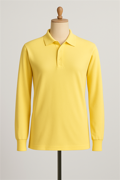 Unisex Polo Yaka Uzun Kol Sarı Lakost Tişört