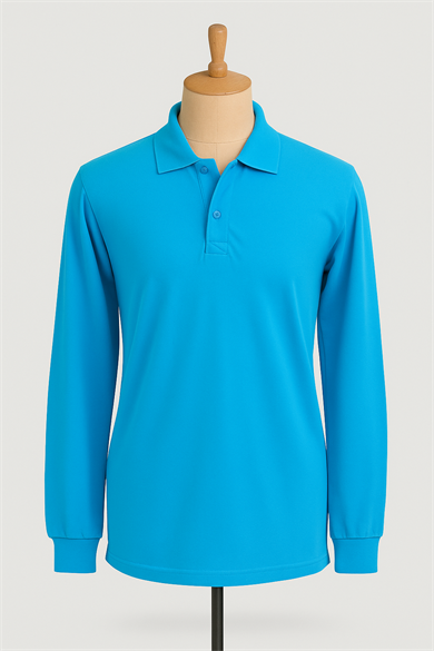 Unisex Polo Yaka Uzun Kol Turkuaz Lakost Tişört