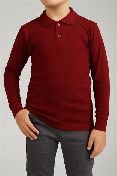 Uzun Kollu Polo Yaka Bordo Penye