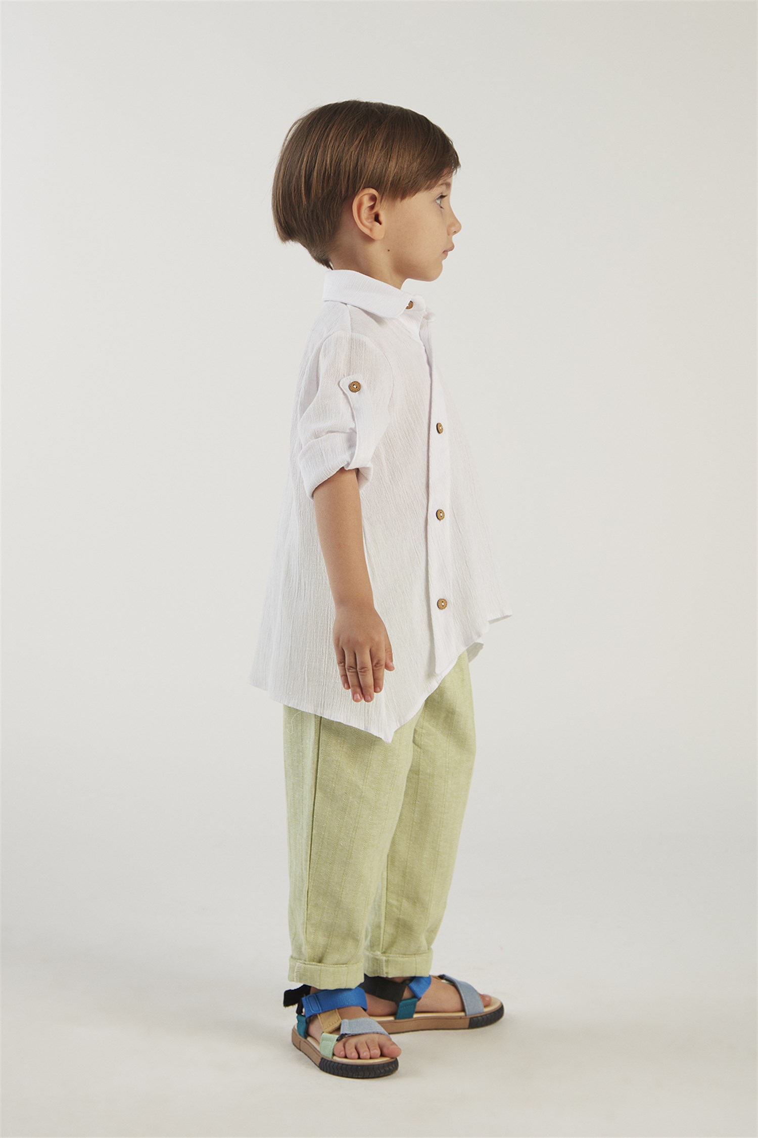 hoQuspoQus Erkek Çocuk İkili Takım (Şile Bezi Asimetrik Gömlek - Keten  Pantolon) - Yeşil