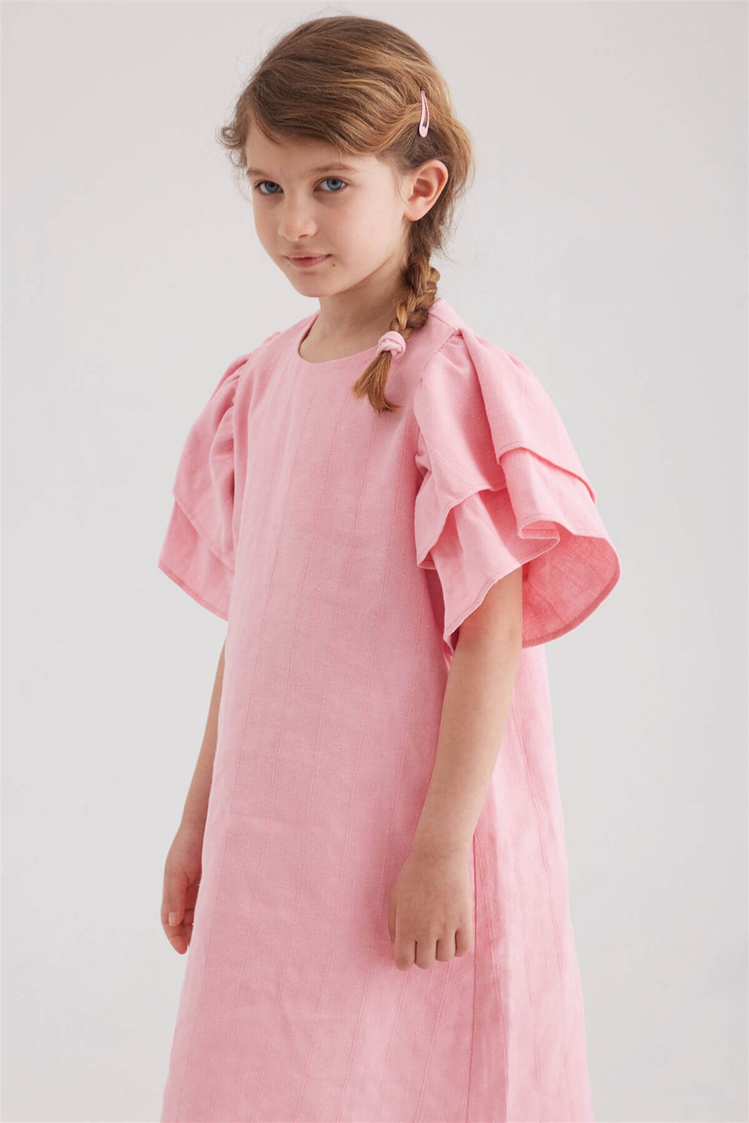 hoQuspoQus Kız Çocuk Elbise Pembe Renk (Ham Keten)