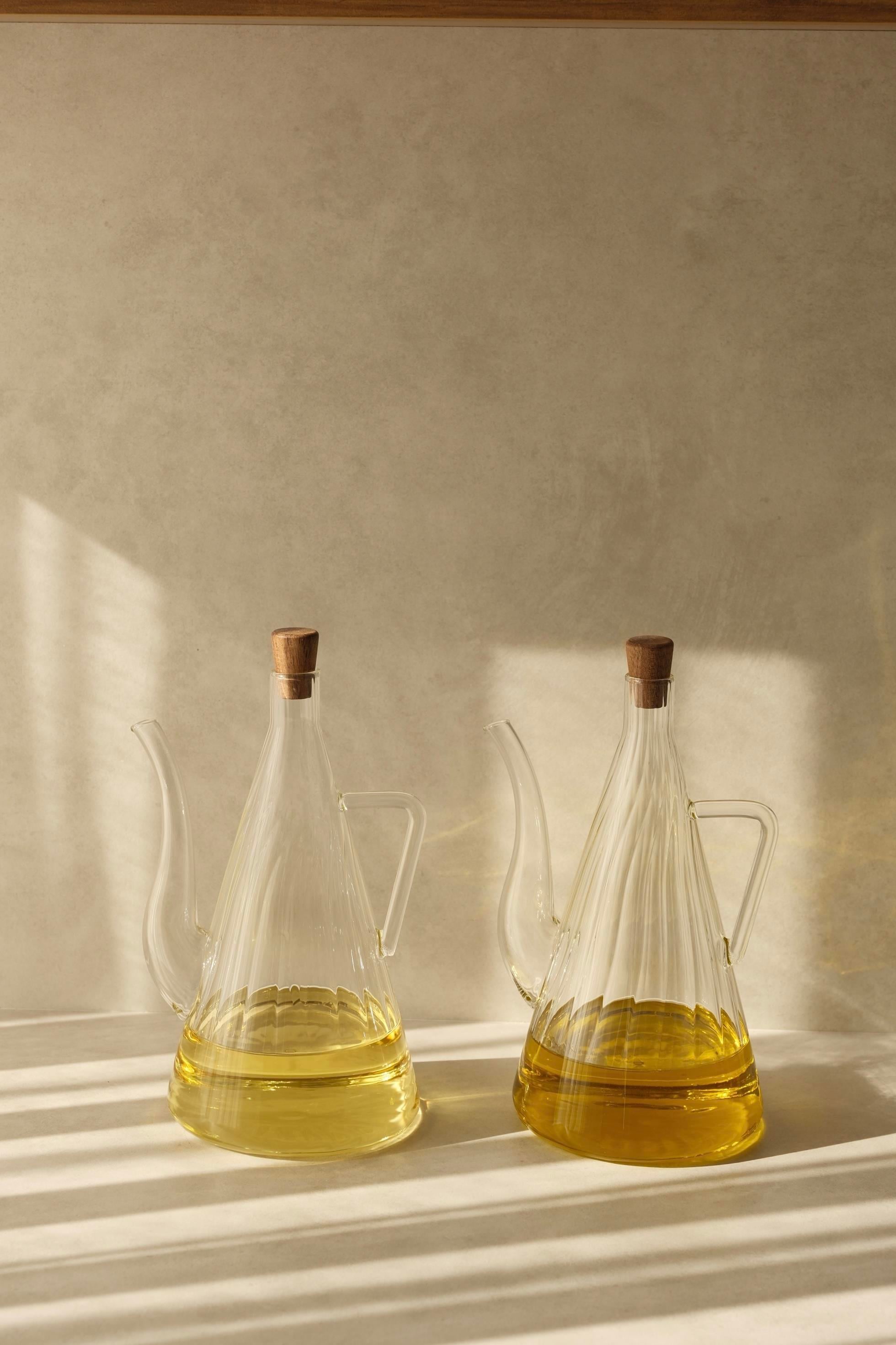 2'li Akasya Tıpalı Çizgili Model İbrik Yağdanlık (750ML)