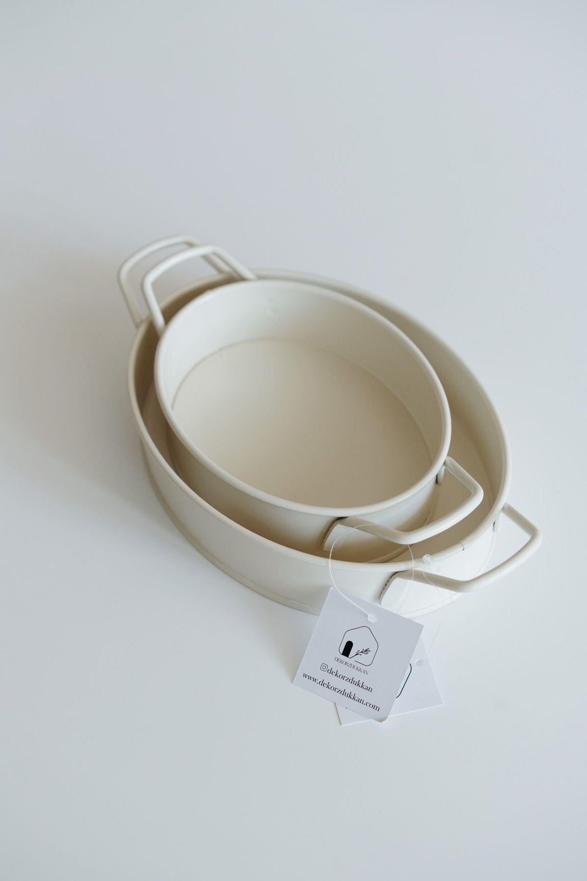 2li Galvaniz Oval Krem Mini Ekmeklik / Tepsi