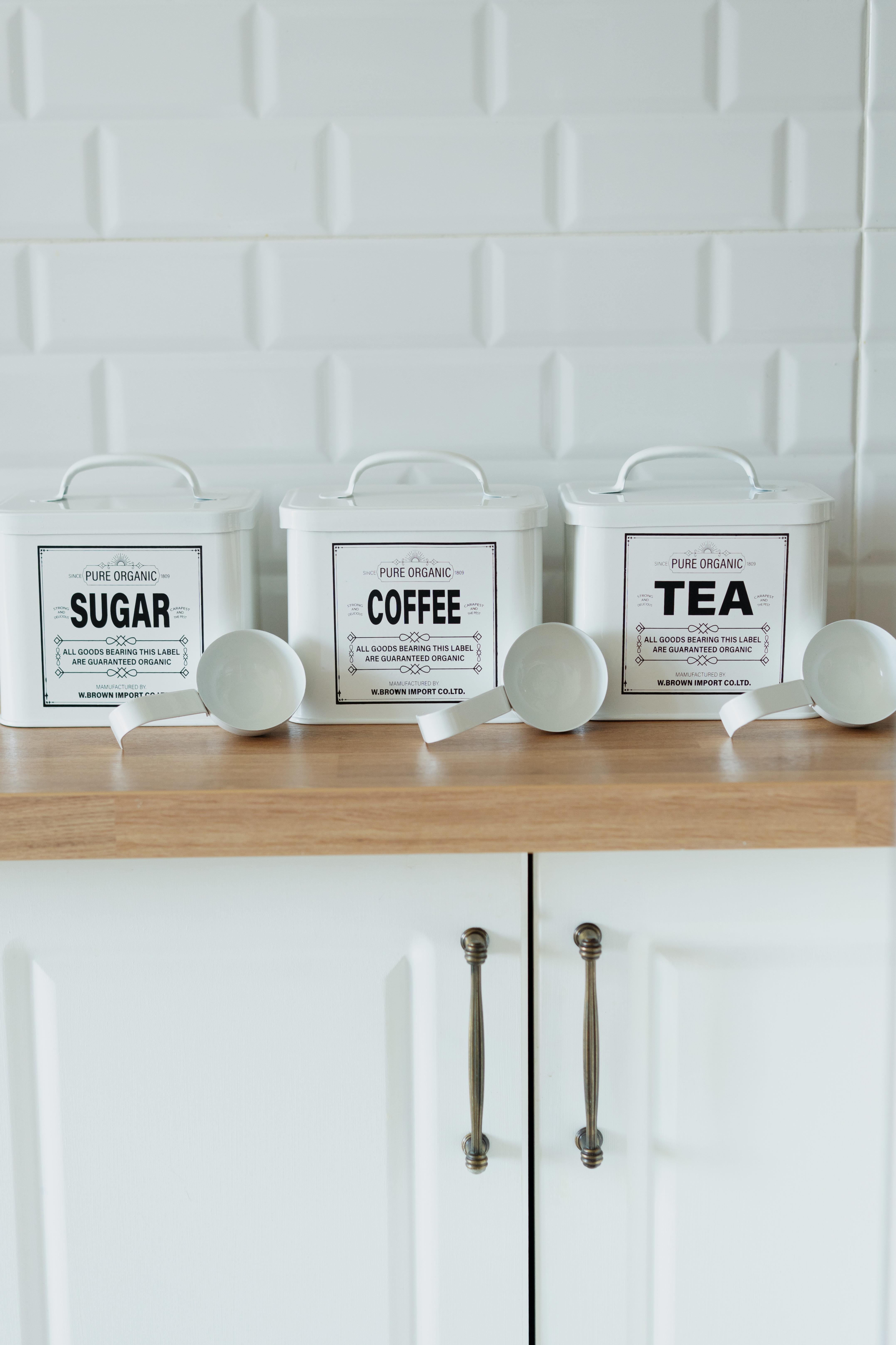 3lü Galvaniz Köşeli Model Tea-Sugar-Coffee Kavanoz Seti (Kürekli)