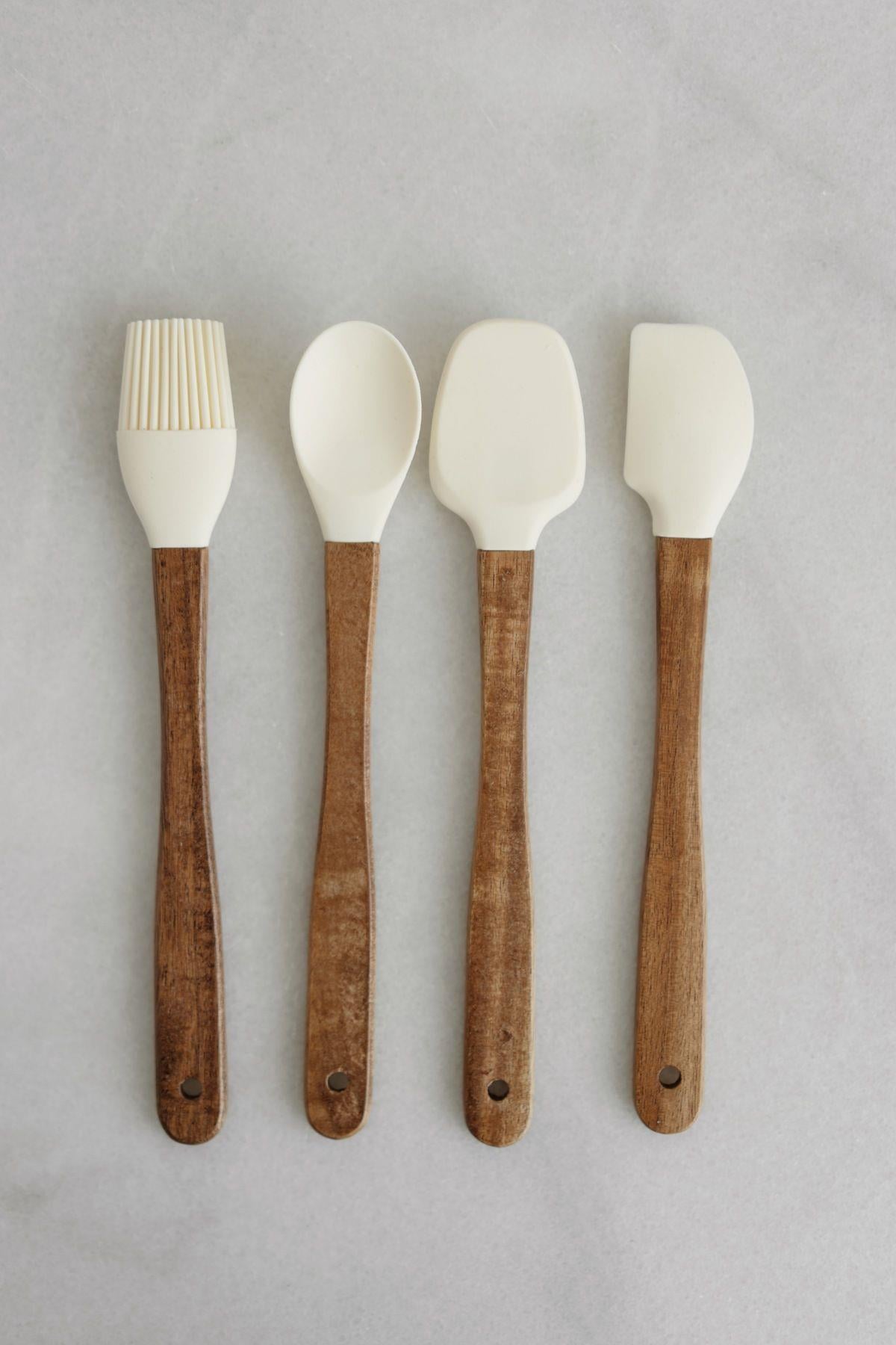 4lü Mini Akasya Krem Silikon Spatula Seti DKRZ-569, one size