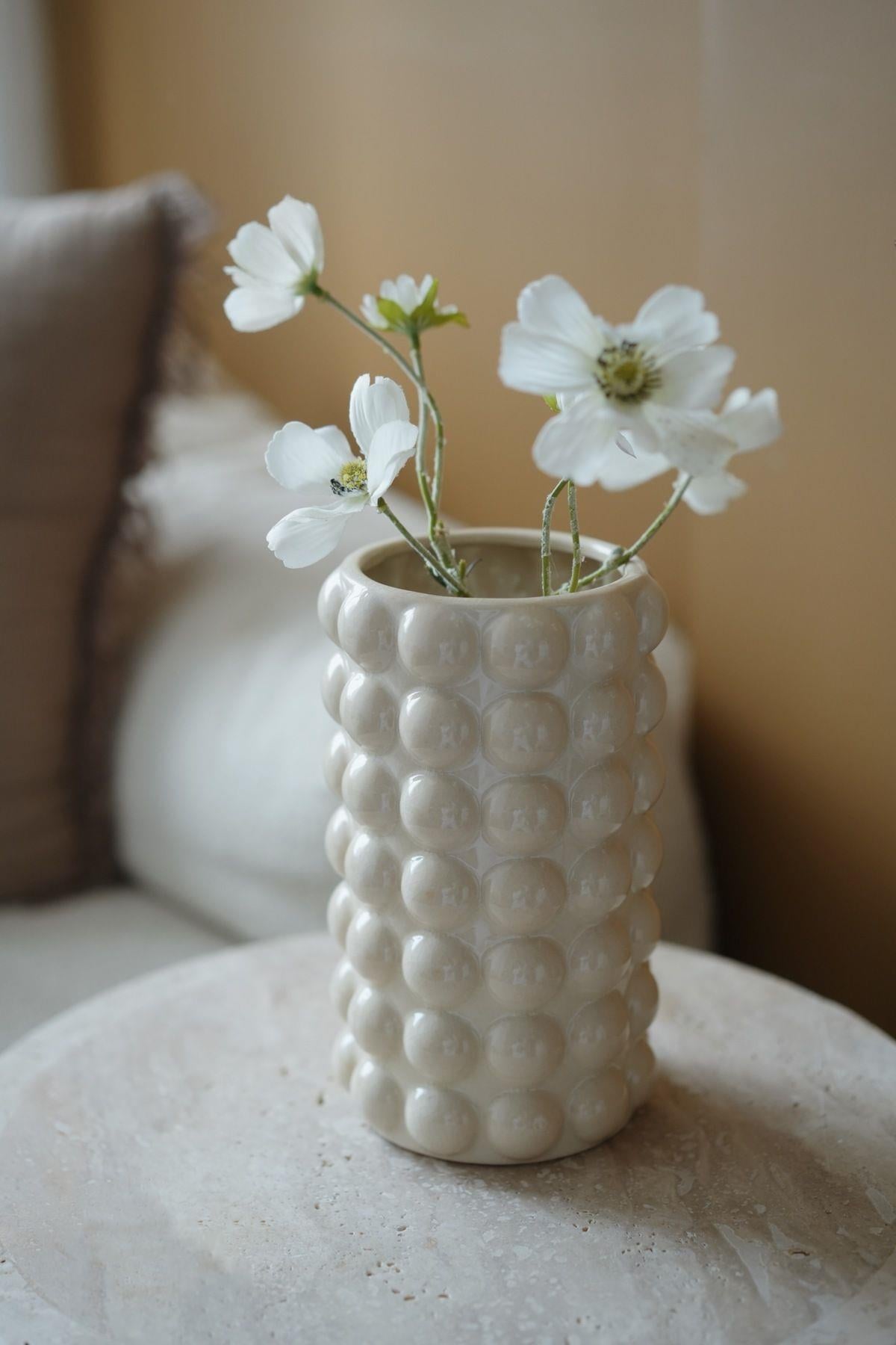 Krem Bubble Seramik Vazo