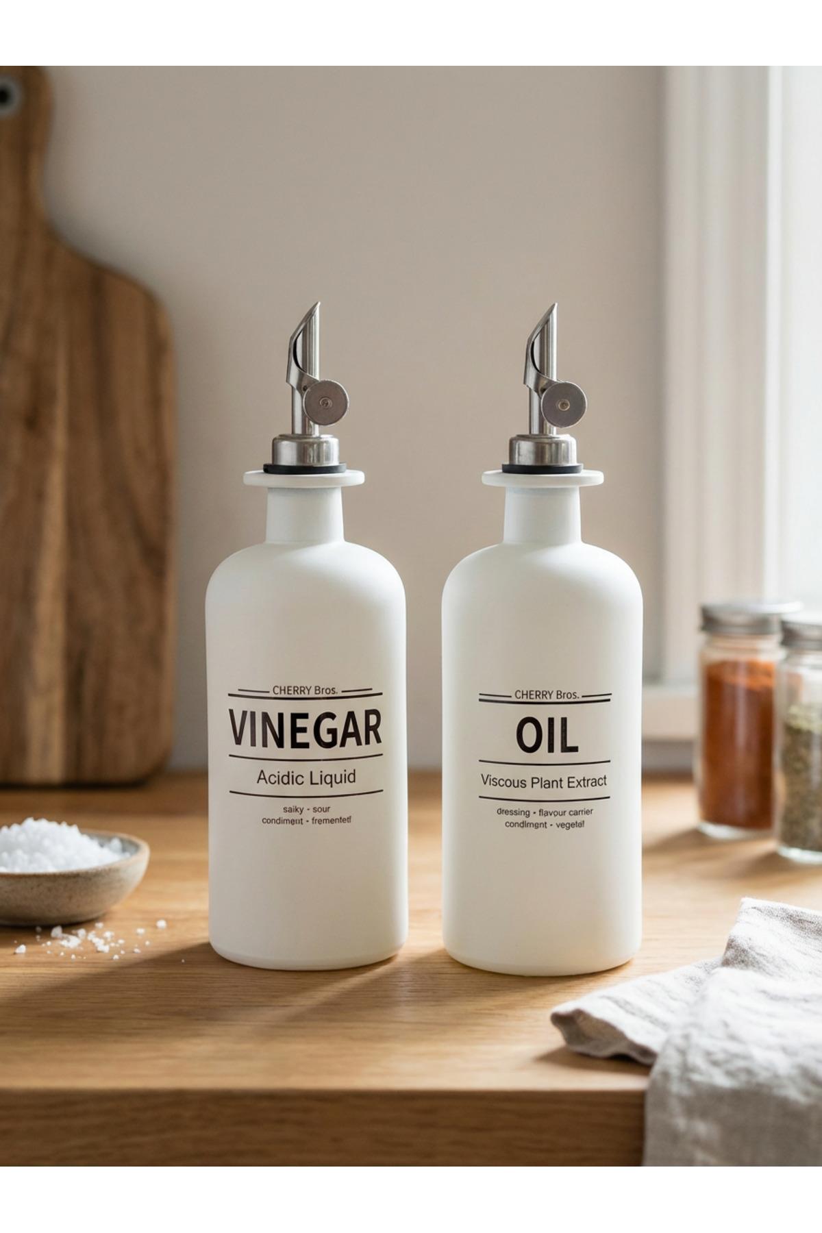 Mat Beyaz Cam Gümüş Kapaklı 2li Yağlık / Sirkelik Seti (500ml)