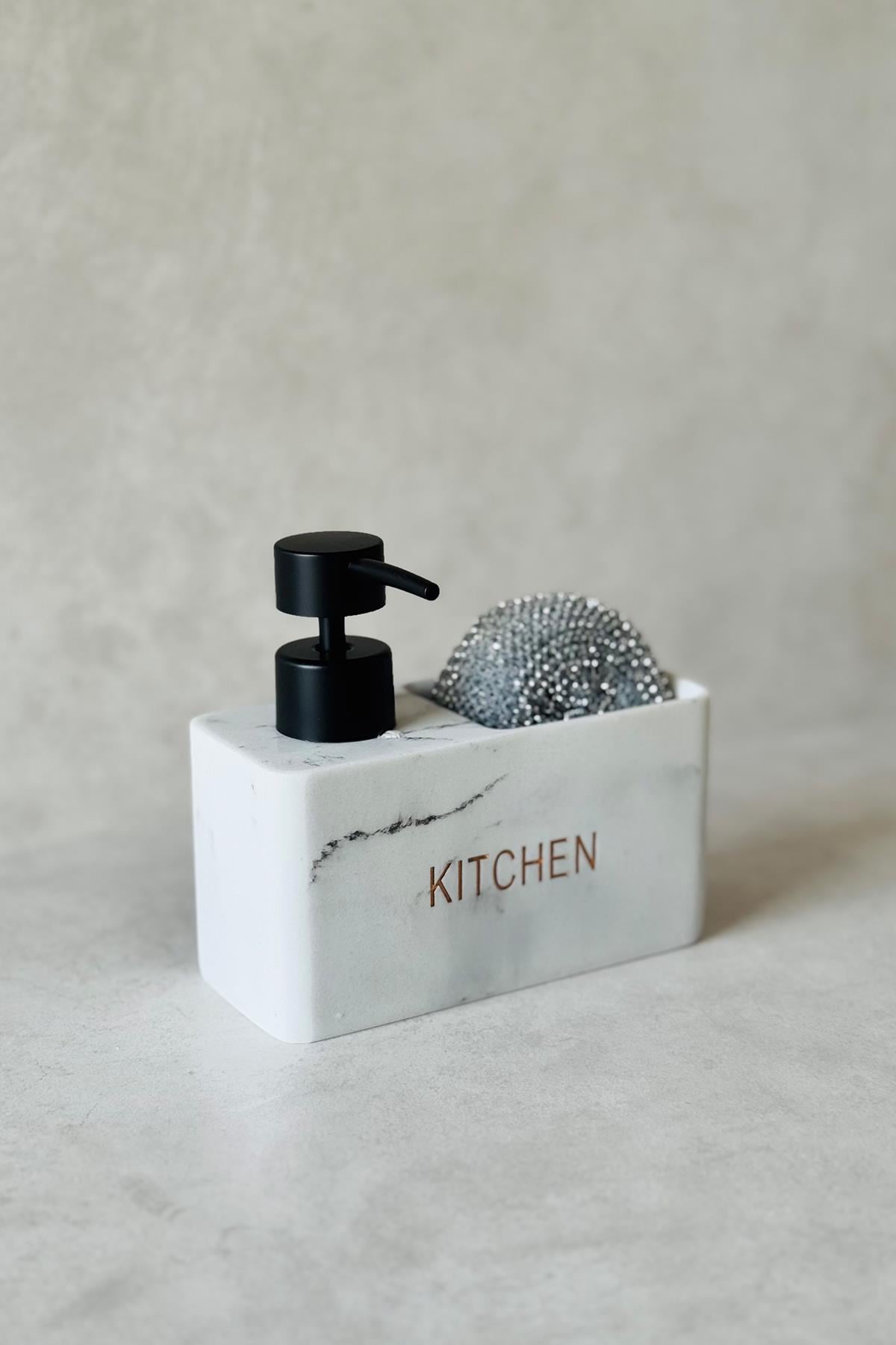 Mermer Desenli Polyresin Sabunluk ve Sünger (Kıtchen Baskılı)