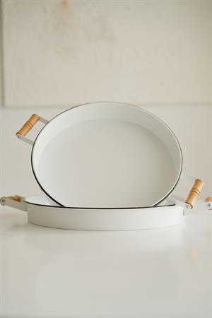 2li Galvaniz Ahşap Kulplu Siyah Rimli Tepsi (37cm + 32cm )