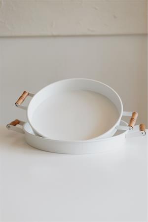 2li Galvaniz Beyaz Ahşap Kulplu Tepsi (37cm+32cm)