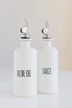 2li Gümüş Başlıklı Mat Beyaz Cam Yağdanlık Seti - 4 adet Etiketli - 500ML