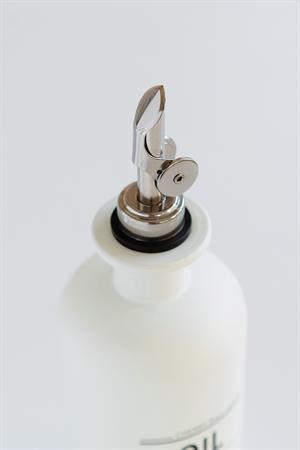 2li Gümüş Başlıklı Mat Beyaz Cam Yağdanlık Seti - 4 adet Etiketli - 500ML