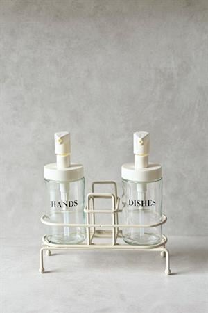2'li Krem Standlı Cam Sabunluk Seti (300 ml)