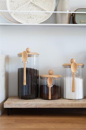 3lü Bambu Kapaklı Çizgili Cam Kaşıklı Kavanoz Seti (650/1000/1350ml)