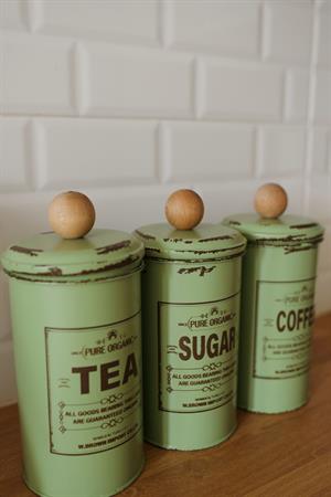 3lü Galvaniz Yeşil-Kahverengi Vintage Çay- Kahve - Şeker Kavanoz Seti (Tea-Sugar-Coffee)