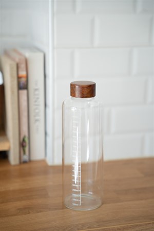 Akasya Kapaklı Ölçekli Cam Matara - 1000 ML