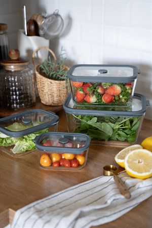 Antrasit Silikon Kapaklı Cam Saklama Kabı Seti (4lü) Sızdırmaz & Vakumlu