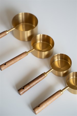 Büyük Ahşap Saplı Gold Çelik Ölçü Kabı Seti 4lü