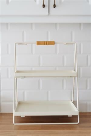 Galvaniz Ahşap Kulp Detaylı Stand (Krem Renk)