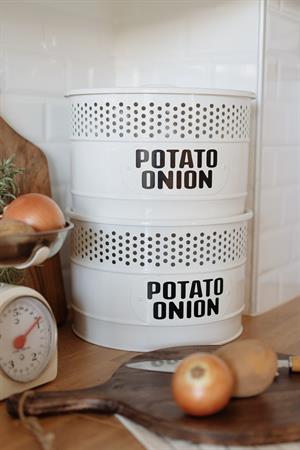 Galvaniz Beyaz İki Katlı Patates & Soğan Saklama Kovası