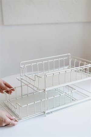 İki Katlı Metal Çekmeceli Organizer (Krem Renk)