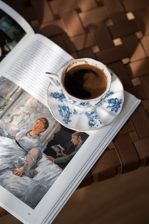 İkili Vintage Mavi Çiçek Desenli Porselen Türk Kahvesi Fincan Seti