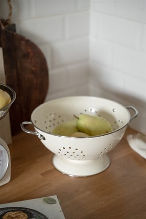 Krem Emaye Kaplama Mutfak Süzgeci