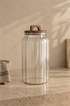 Ligna 4000 ML Akasya Vakum Kapaklı Çizgili Cam Kavanoz