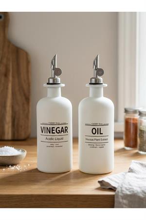 Mat Beyaz Cam Gümüş Kapaklı 2li Yağlık / Sirkelik Seti (500ml)