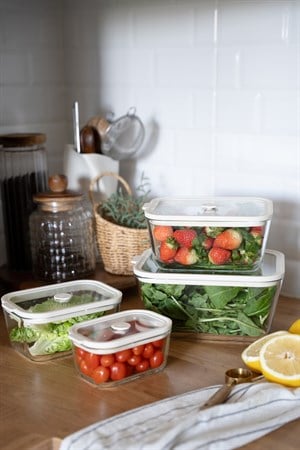 PureFresh 4lü Krem Sızdırmaz Vakum Kapaklı Cam Saklama Kabı