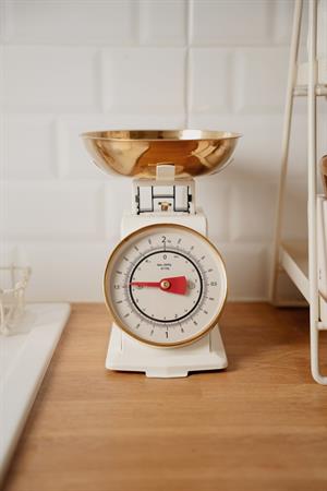 Retro Analog Mutfak Terazisi Krem Gövde, Gold Kase