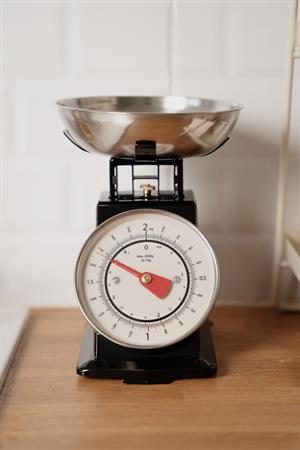 Retro Analog Mutfak Terazisi Siyah Gövde, Gümüş Kase