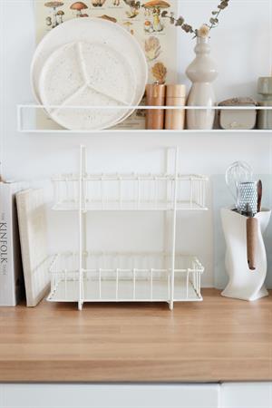Rustic Çift Katlı Krem Metal Stand