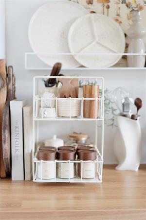 Rustic Çift Katlı Krem Metal Stand