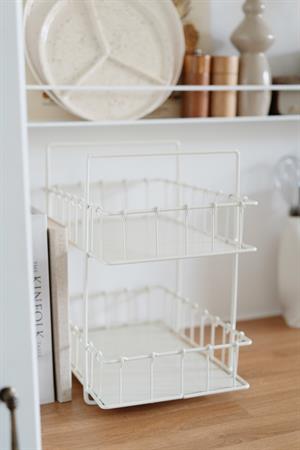Rustic Çift Katlı Krem Metal Stand