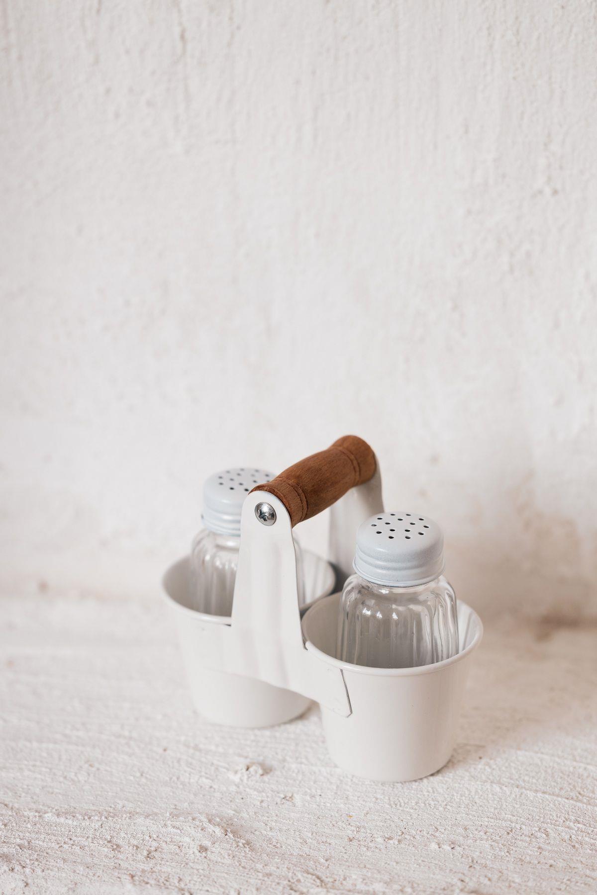 2'li Galvaniz Standlı Tuzluk-Karabiberlik Seti