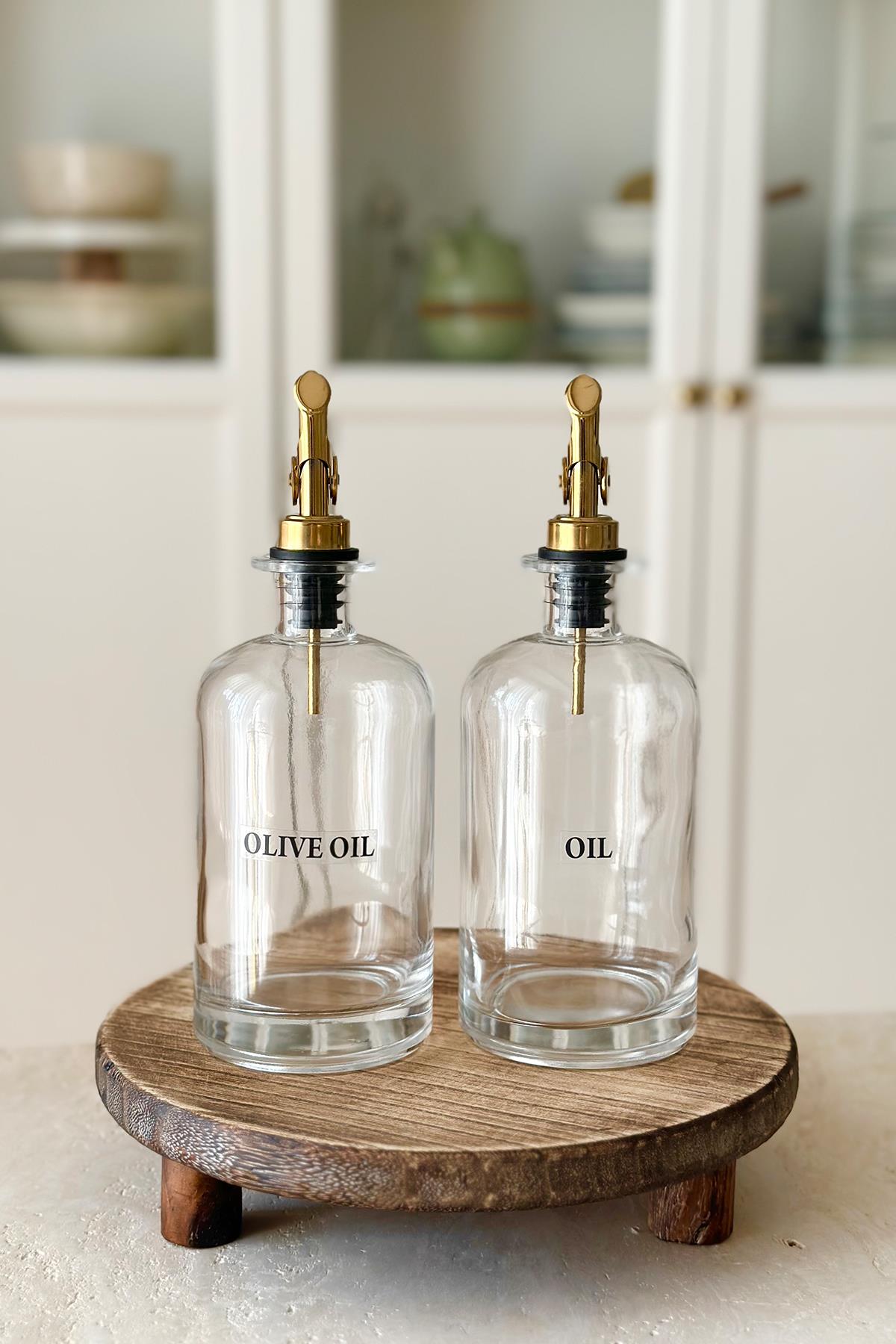 2'li Gold Başlıklı Kristal Cam Yağdanlık 