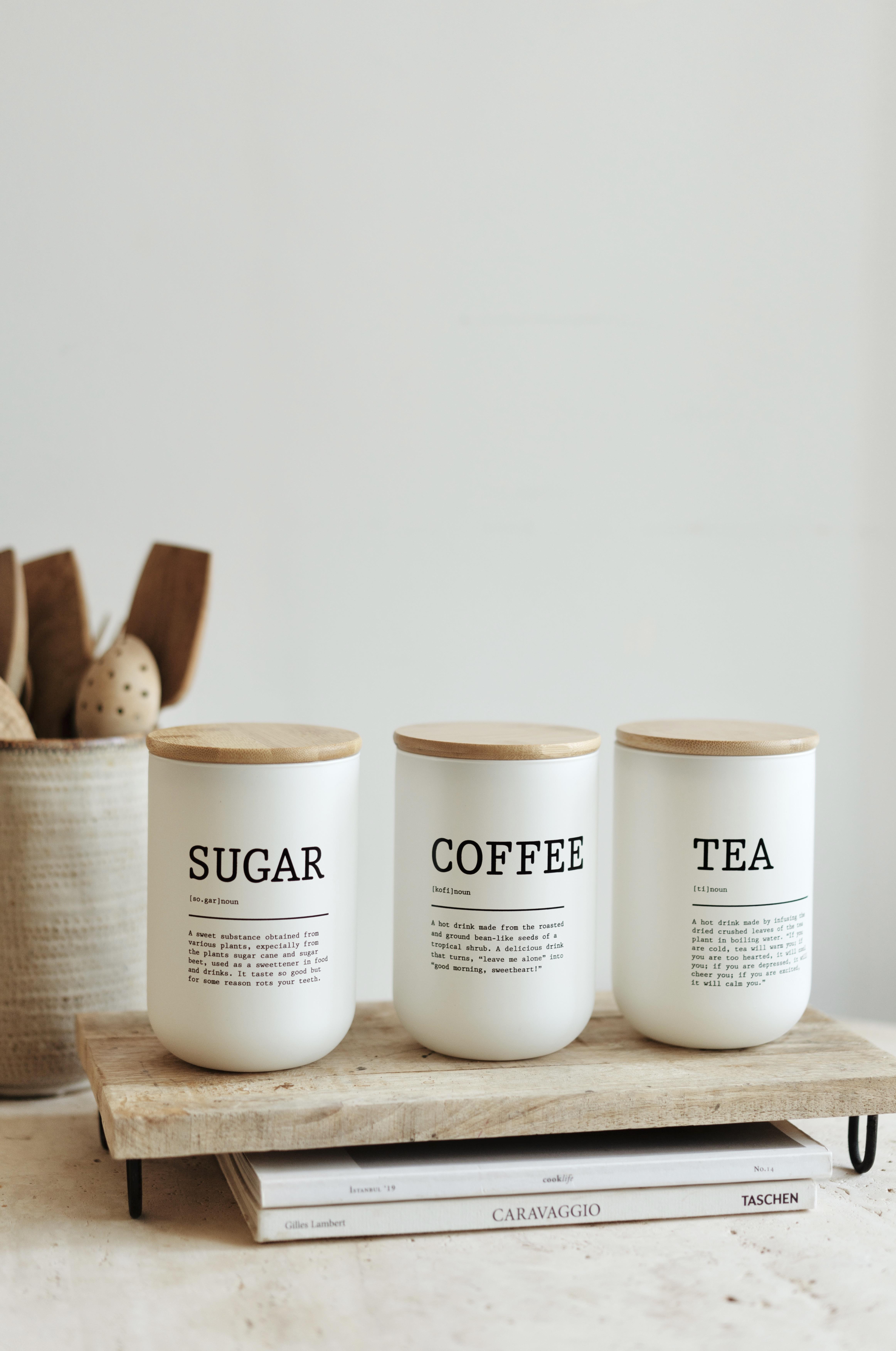 3'lü Bambu Kapaklı Tea-Sugar-Coffee Kavanoz Seti(çay-şeker-kahve)