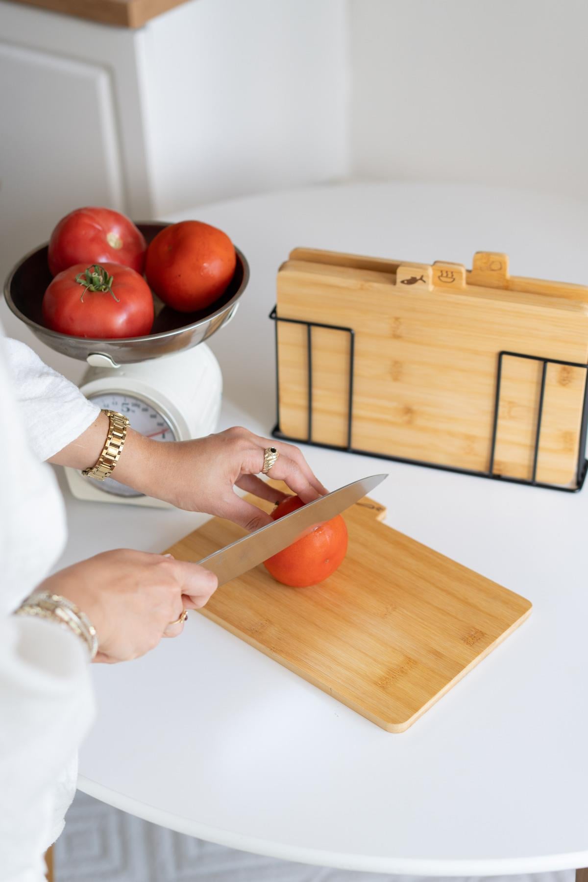 Bambu 4 parça Standlı Bambu Kesme Tahtası Seti